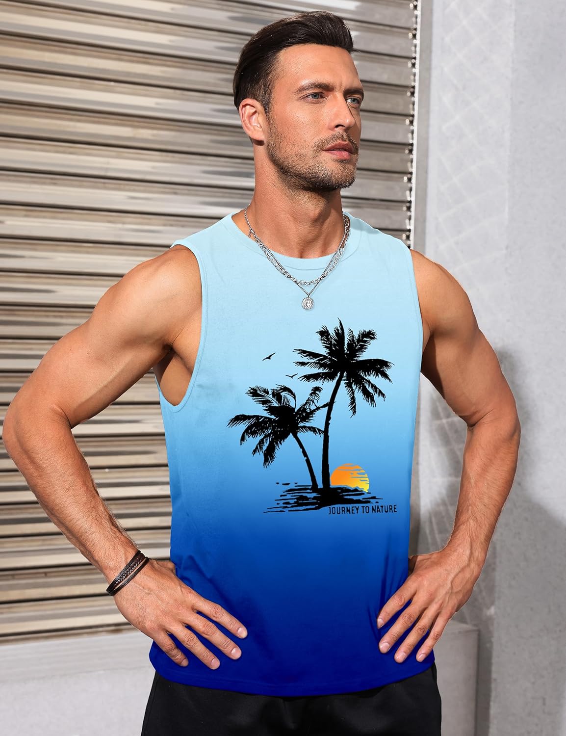 Mens Tank Tops Beach Summer Sleeveless Shirts Graphic Palm Tree Vacation