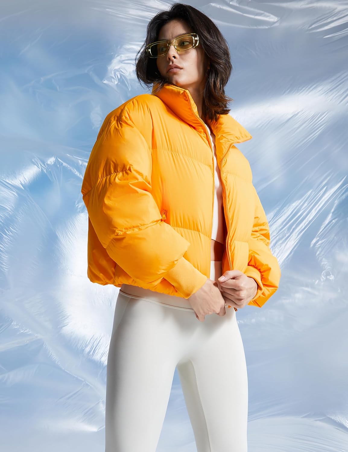 Womens Winter Oversized Cropped Puffer Jacket Zip Up Short Down Coat