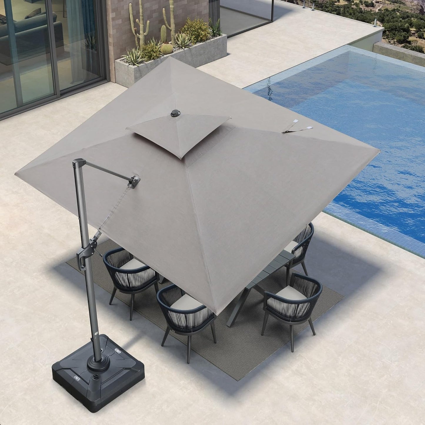 12ft Patio Umbrella with Base Large Outdoor Square Umbrella