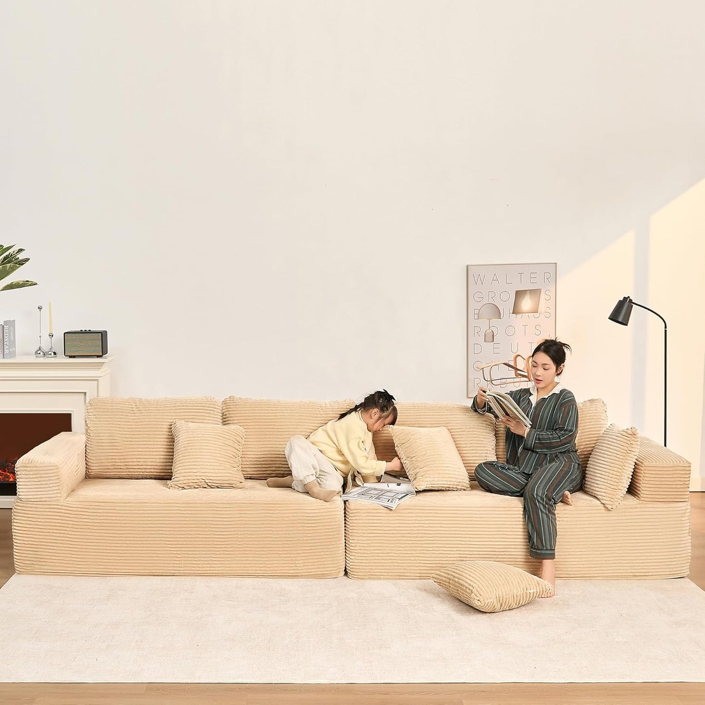 107" Boneless Couch with Deep Seat Cloud Sectional Couch for Living Room