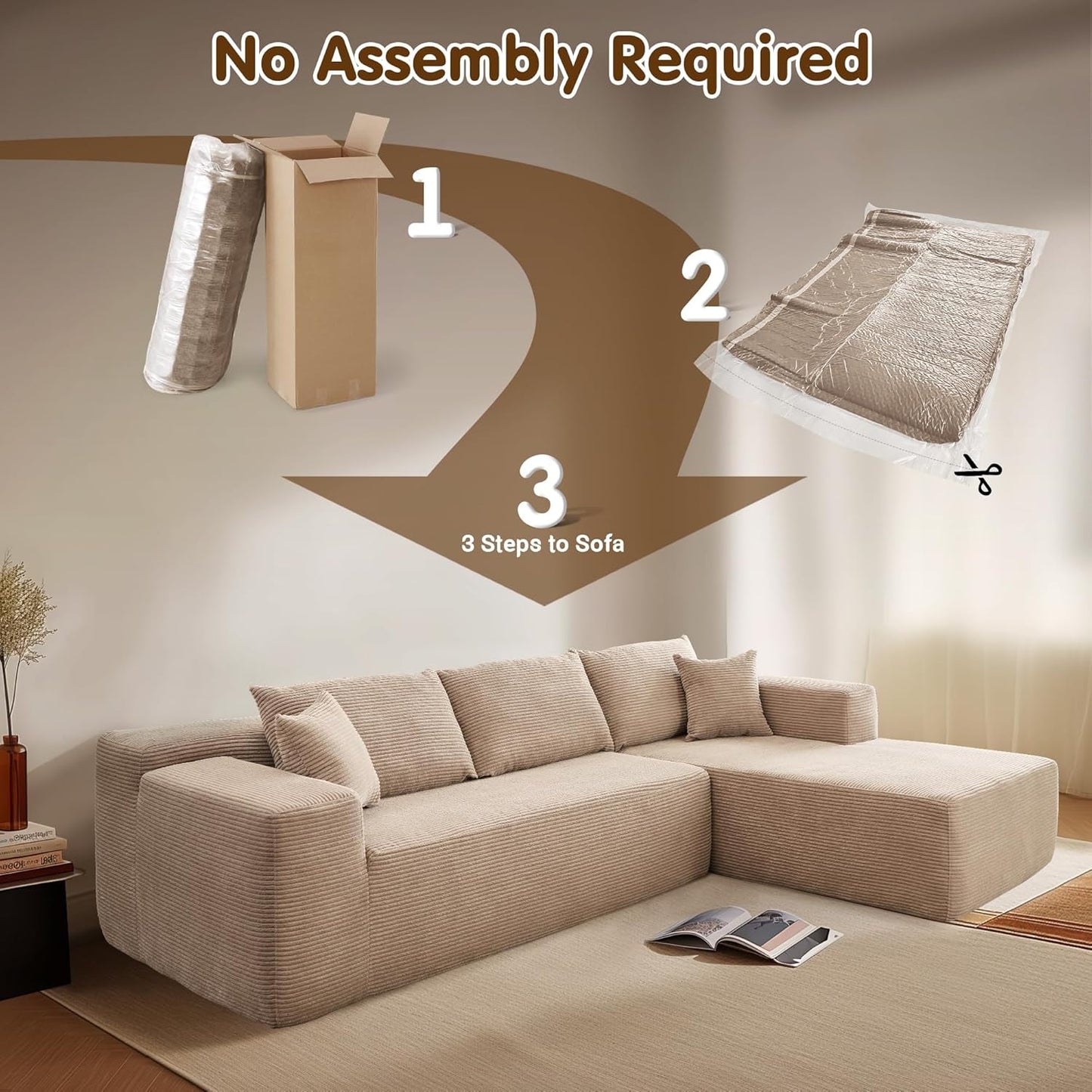 104" Cloud Sectional Couch with L-Shape Chaise