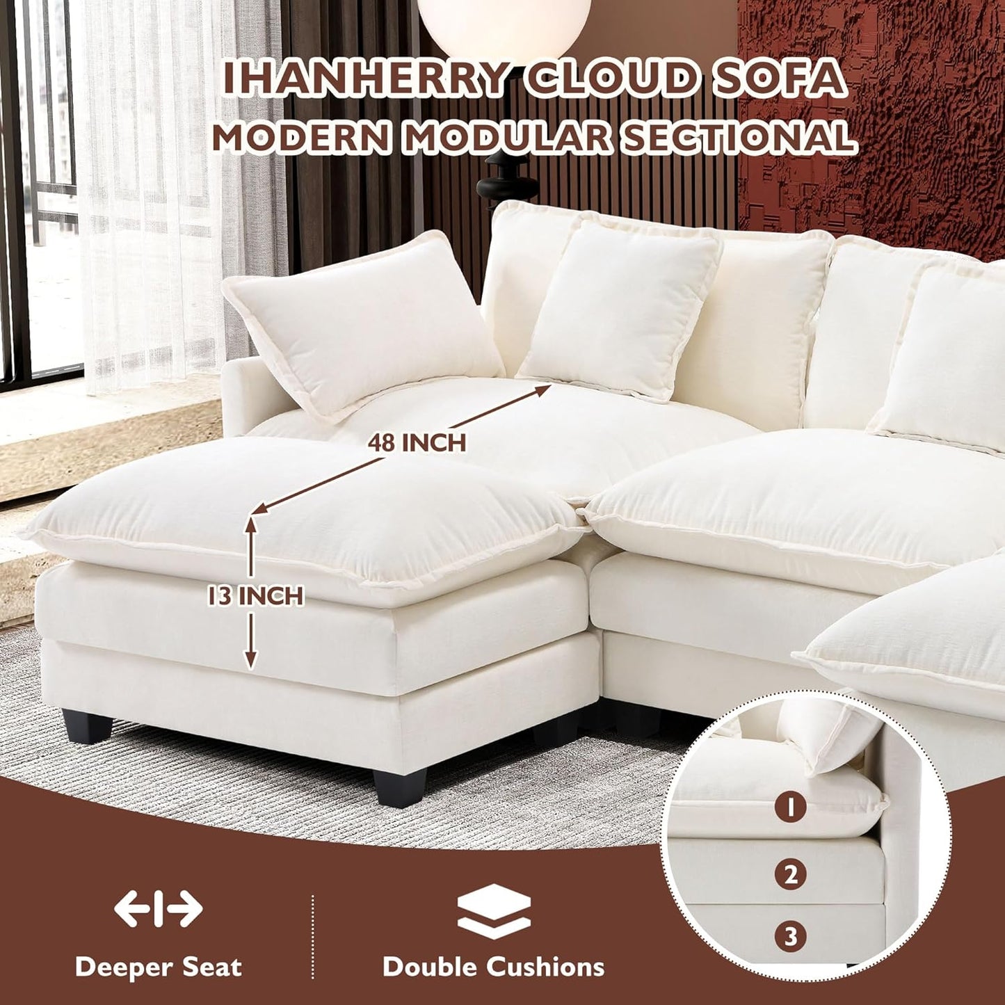 146" U-Shaped Modern Sofa Modular Sectional Cloud Couch