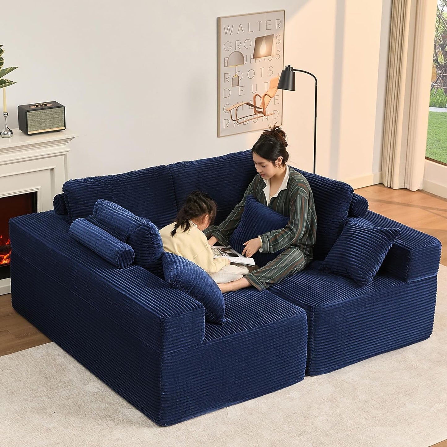 107" Boneless Couch with Deep Seat Cloud Sectional Couch for Living Room