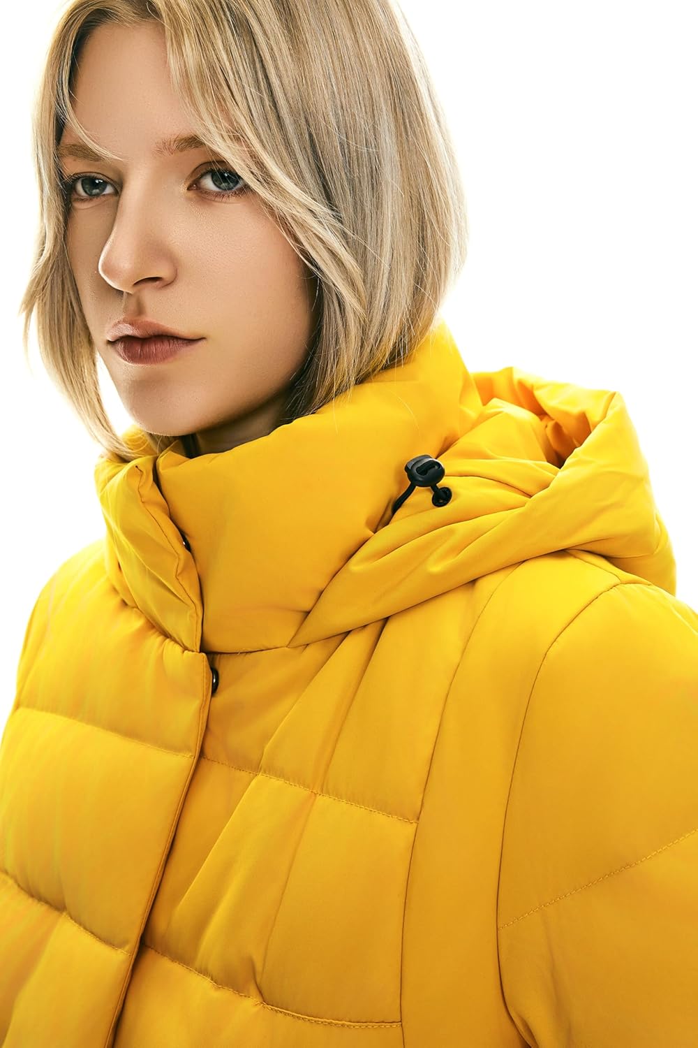 Womens Thickened Long Down Jacket Hooded Winter Puffer Coat with Side Zipper
