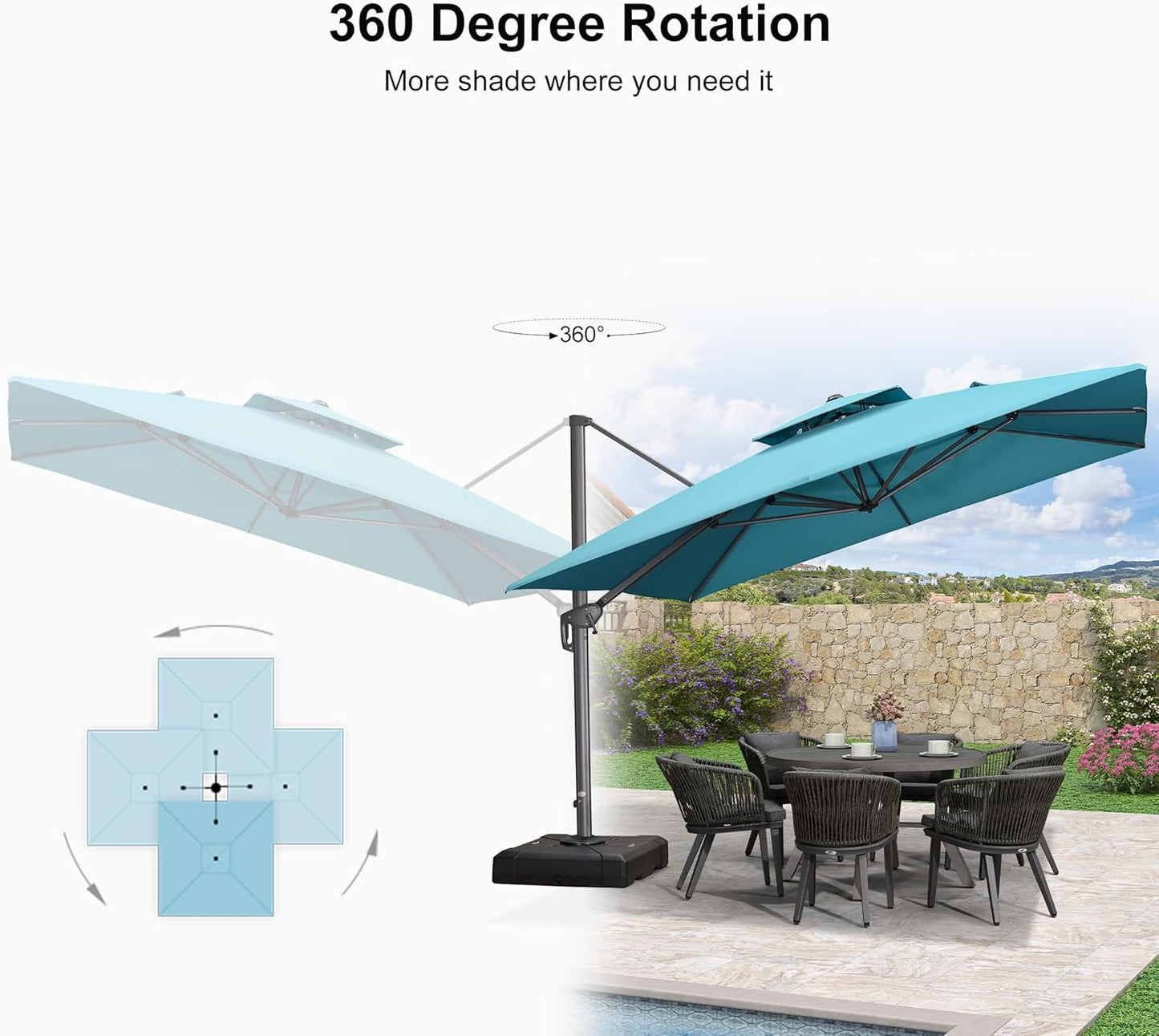 12ft Patio Umbrella with Base Large Outdoor Square Umbrella