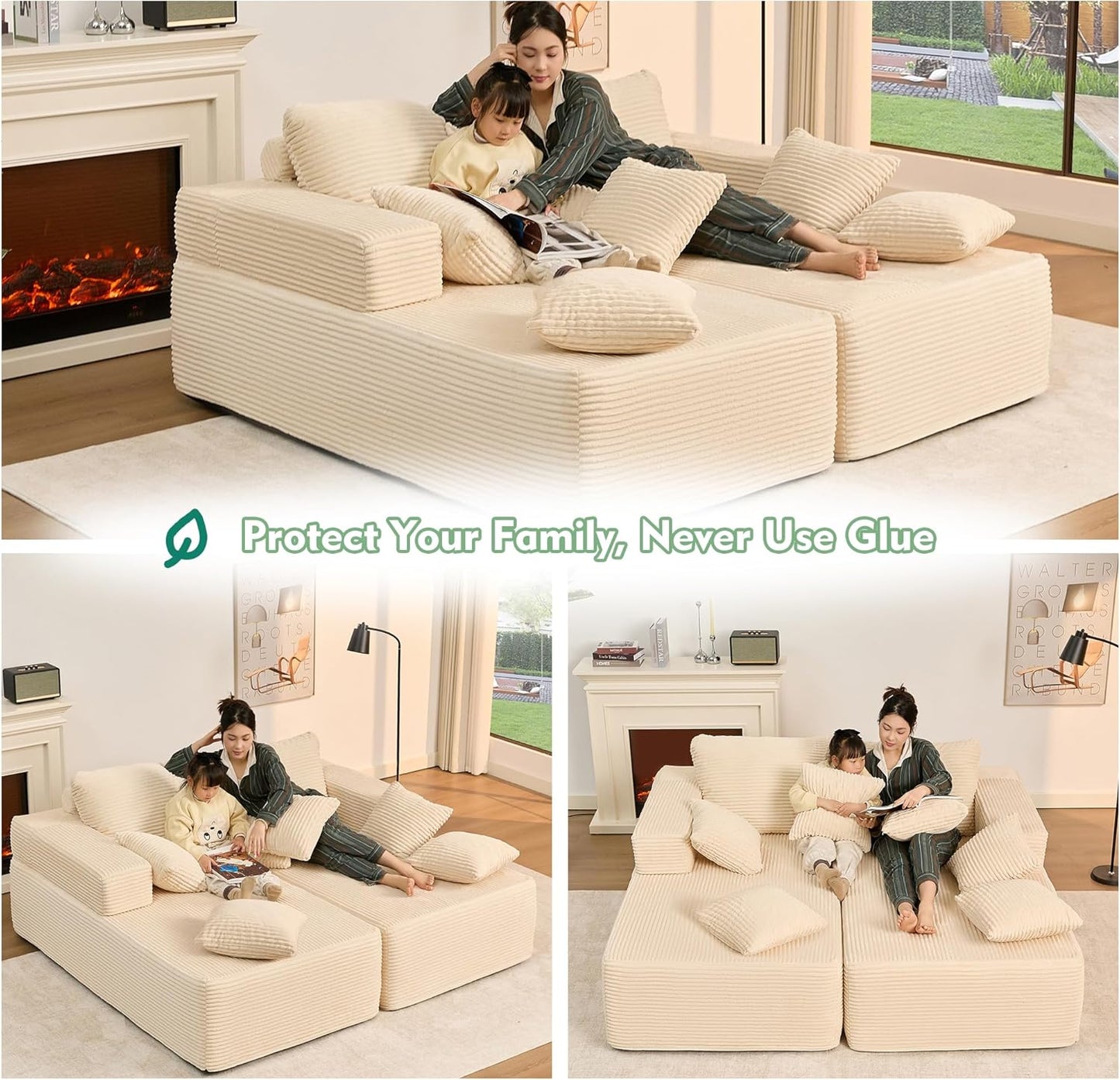 107" Boneless Couch with Deep Seat Cloud Sectional Couch for Living Room