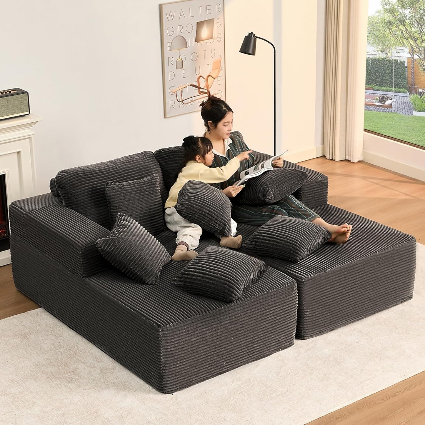 107" Boneless Couch with Deep Seat Cloud Sectional Couch for Living Room