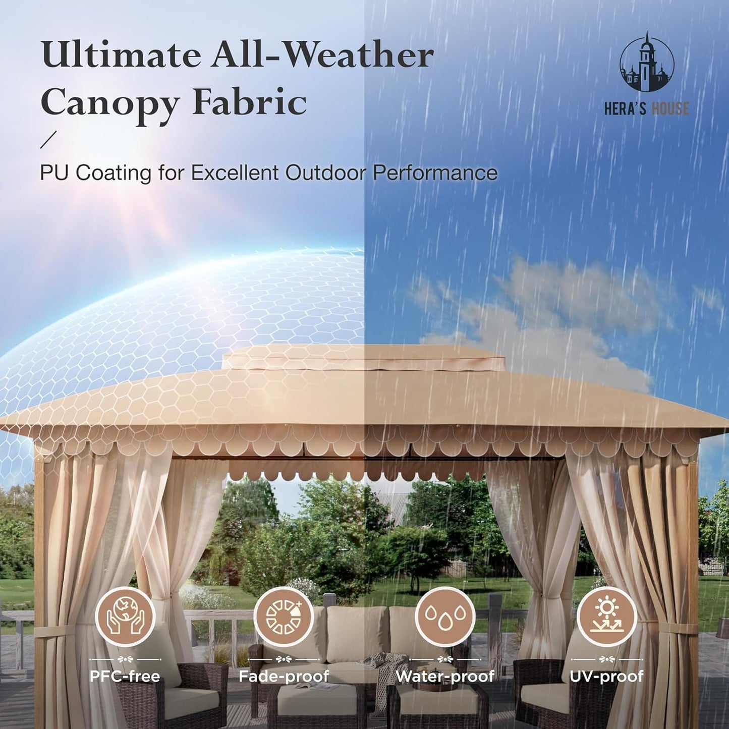 10x13 Outdoor with Screened Double Roof Heavy-Duty Patio Canopy Tent Dark Blue