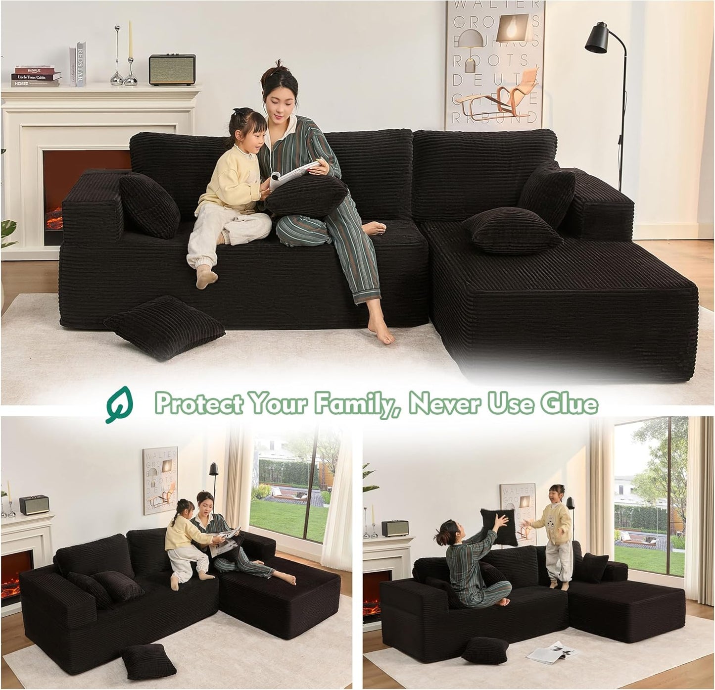 107" Boneless Couch with Deep Seat Cloud Sectional Couch for Living Room