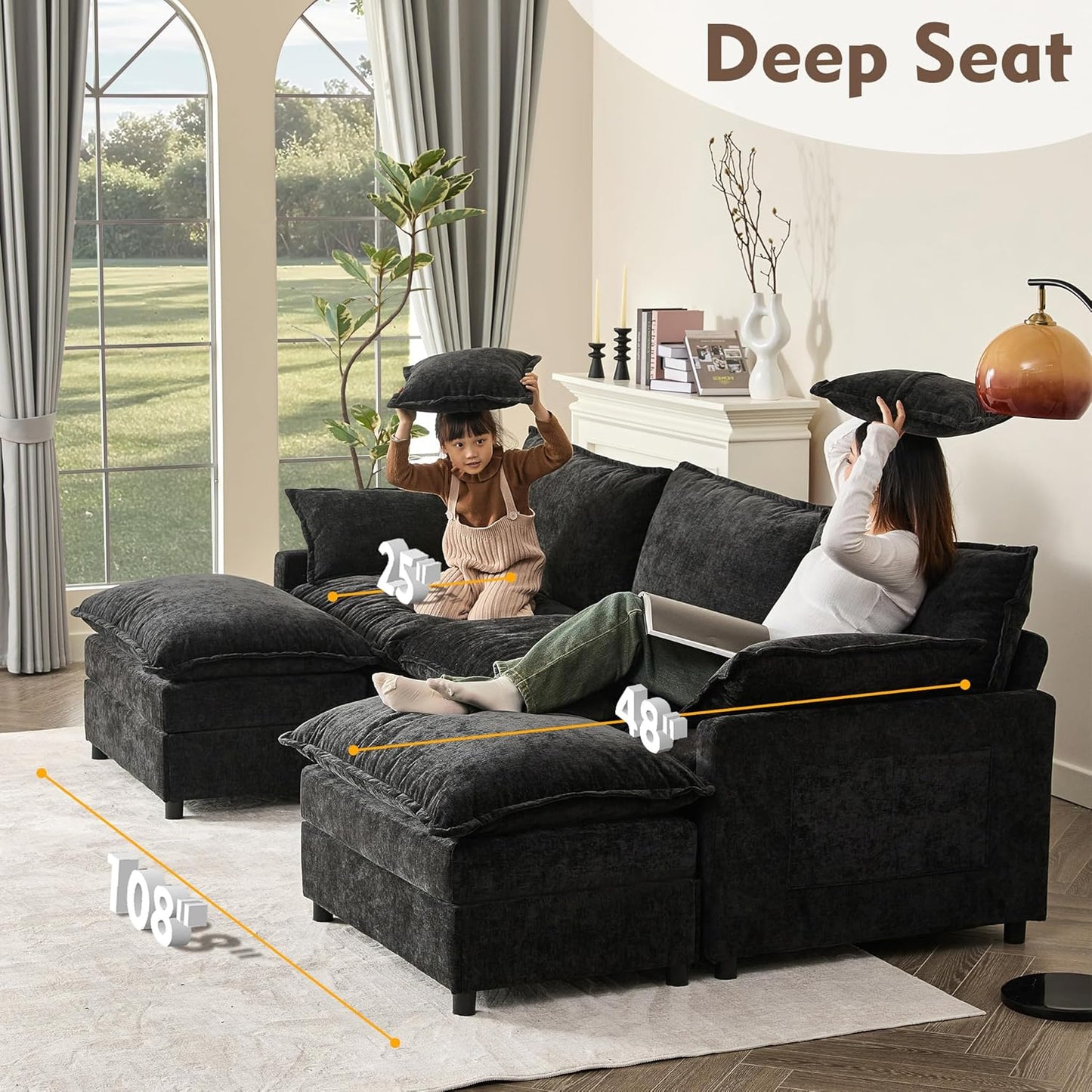 108" U Shaped Couch Modular Sectional Sofa