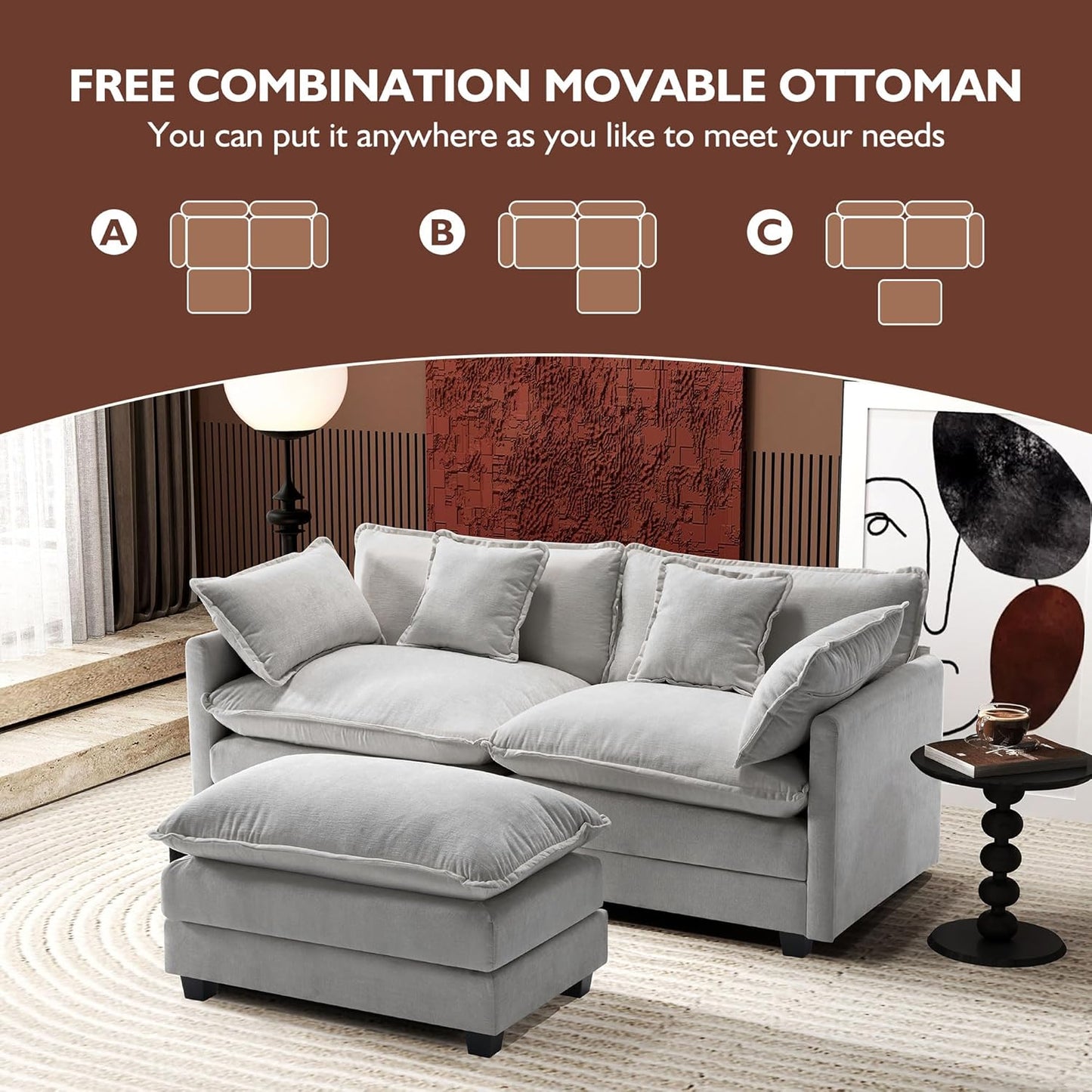 146" U-Shaped Modern Sofa Modular Sectional Cloud Couch