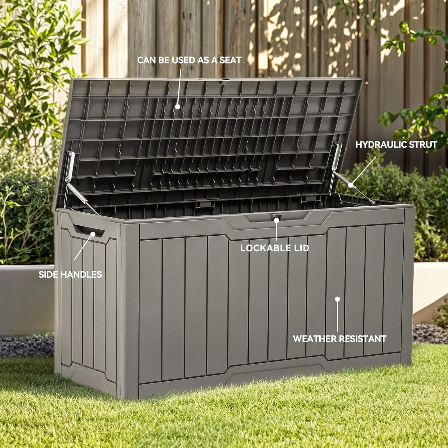 YITAHOME 120 Gallon Large Deck Box Upgraded Resin Outdoor Storage Boxes