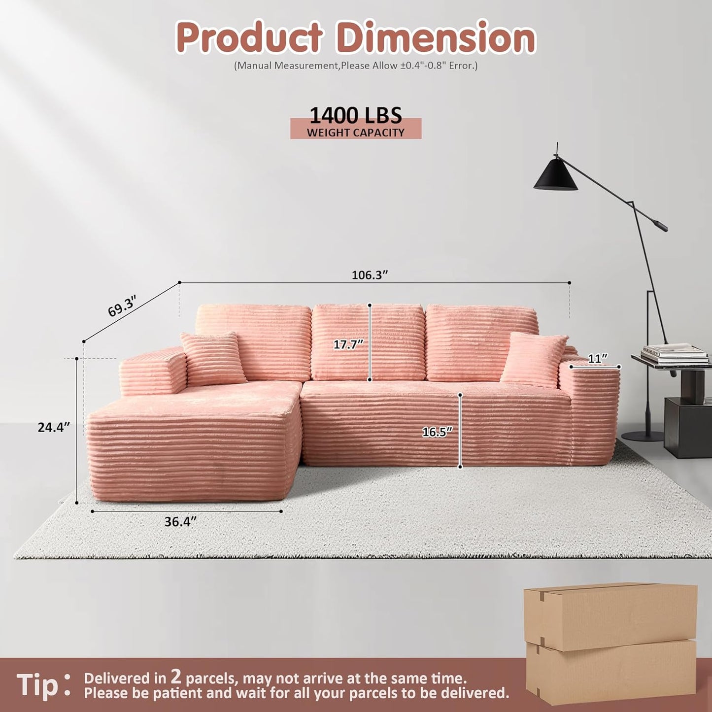 104" Cloud Sectional Couch with L-Shape Chaise