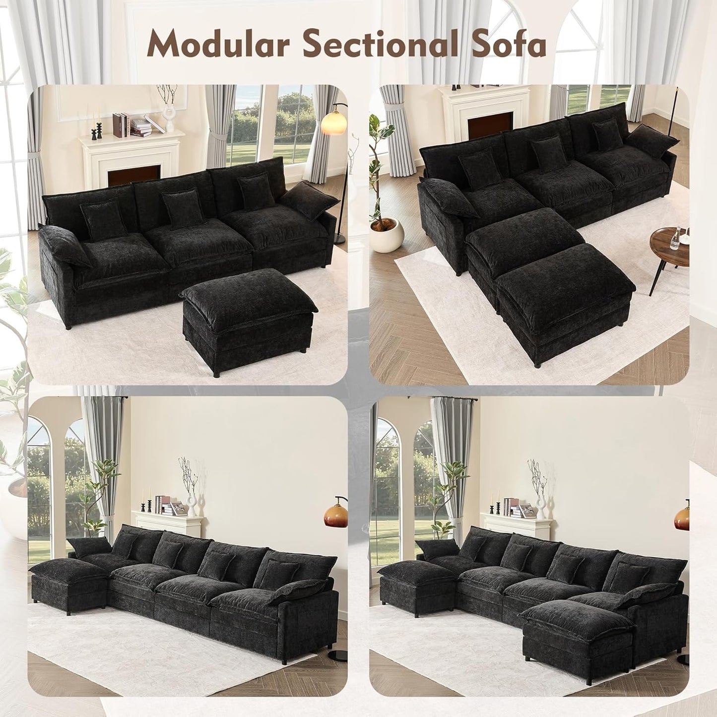 108" U Shaped Couch Modular Sectional Sofa
