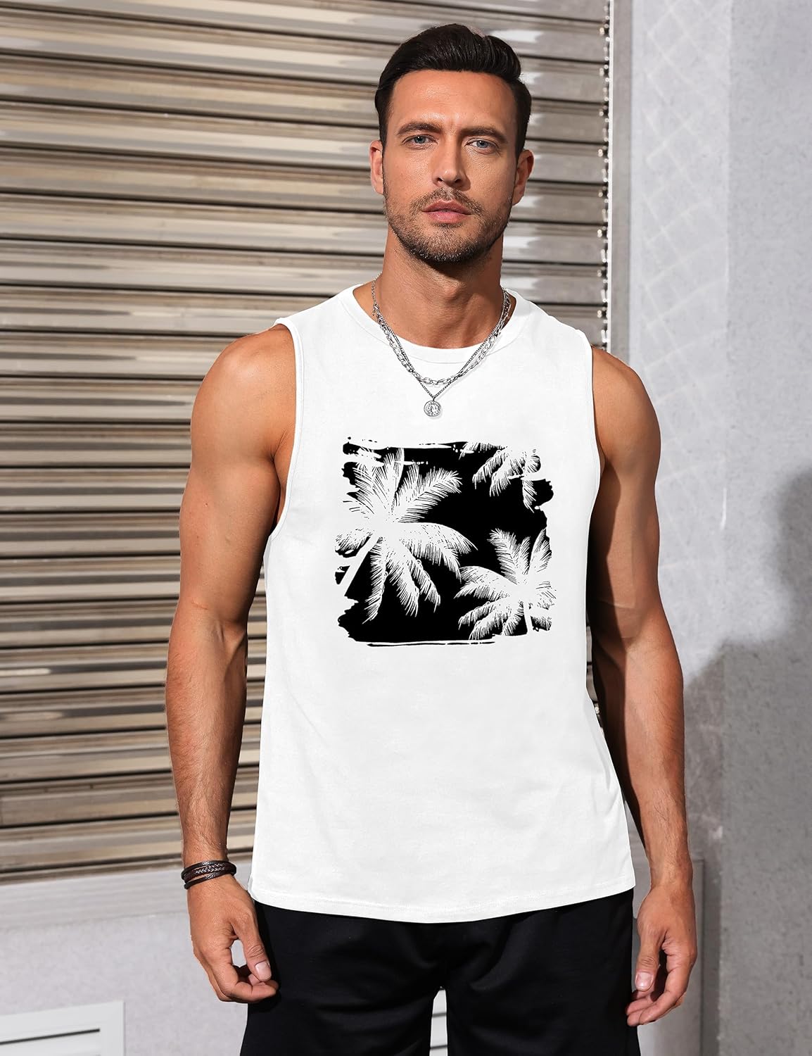 Mens Tank Tops Beach Summer Sleeveless Shirts Graphic Palm Tree Vacation