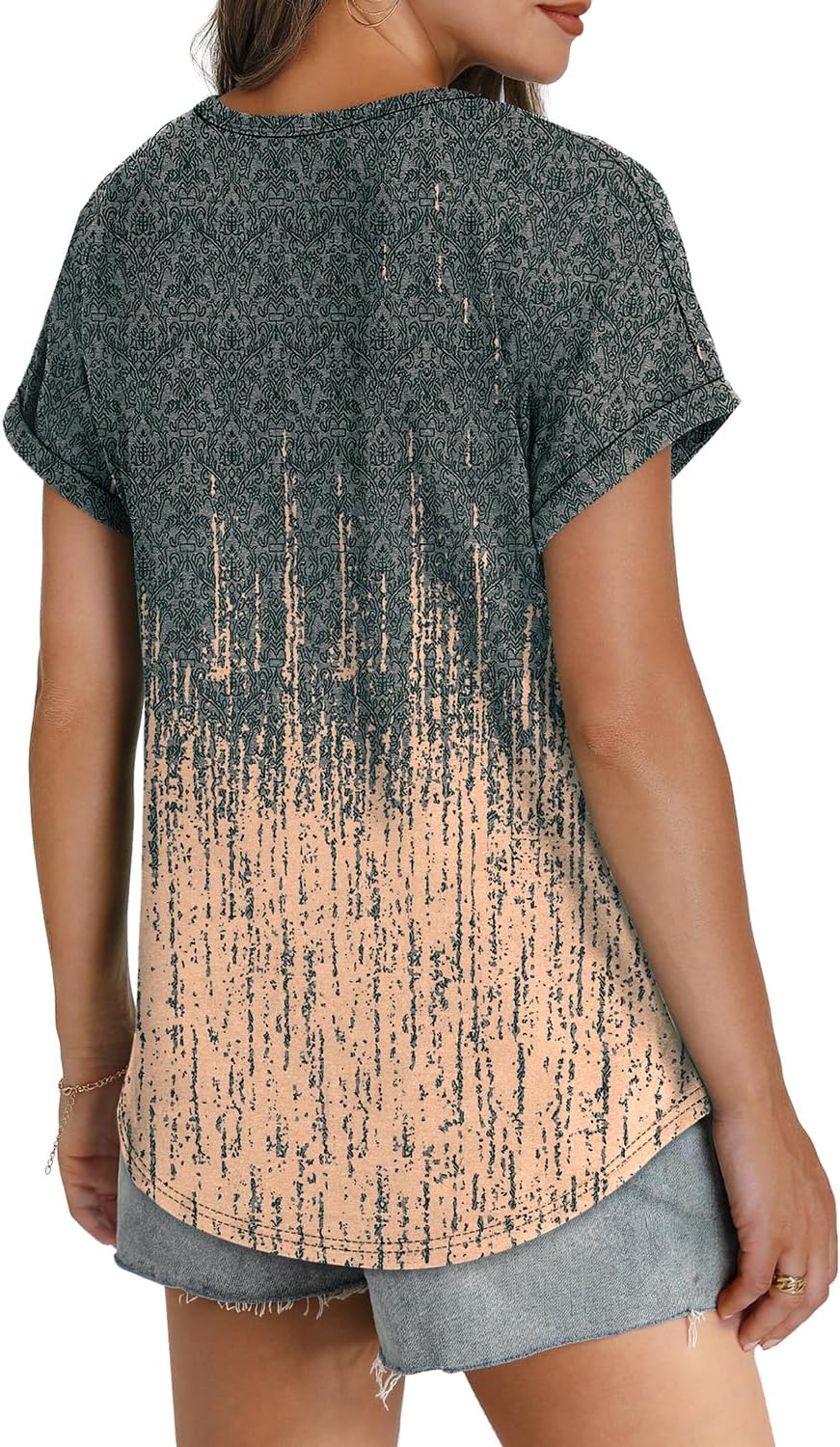 Womens T Shirts Crew Neck Rolled Short Sleeve Basic Summer Tees Curved Hem