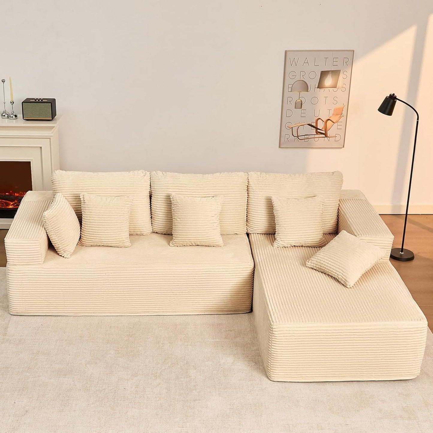 107" Boneless Couch with Deep Seat Cloud Sectional Couch for Living Room
