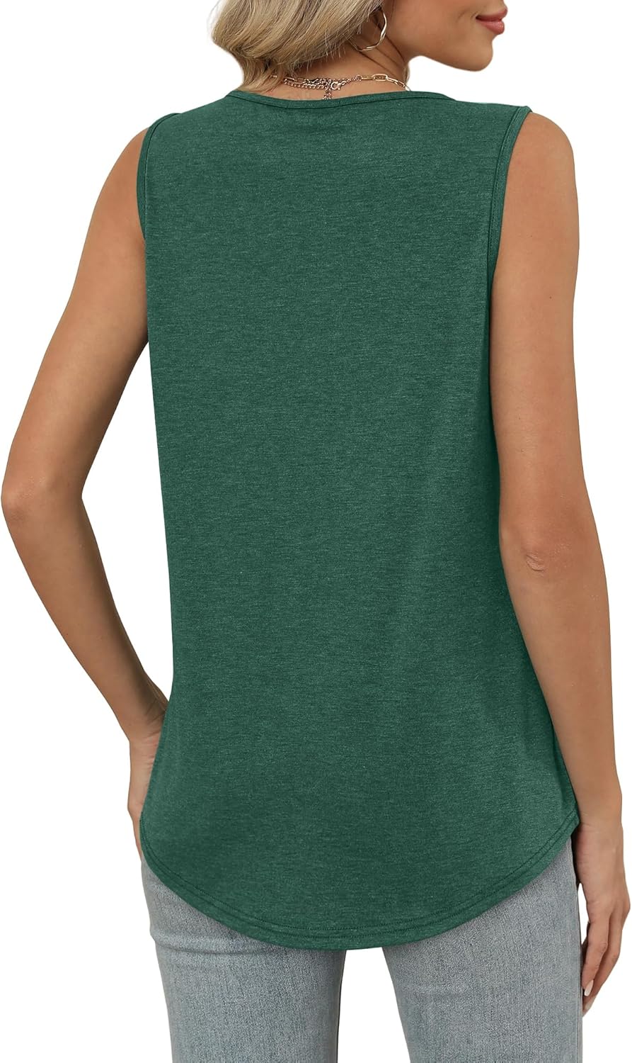 Womens V Neck Tank Top Loose Fit Sleeveless Summer Shirt Ruched Tees and Tanks with Curved Hem
