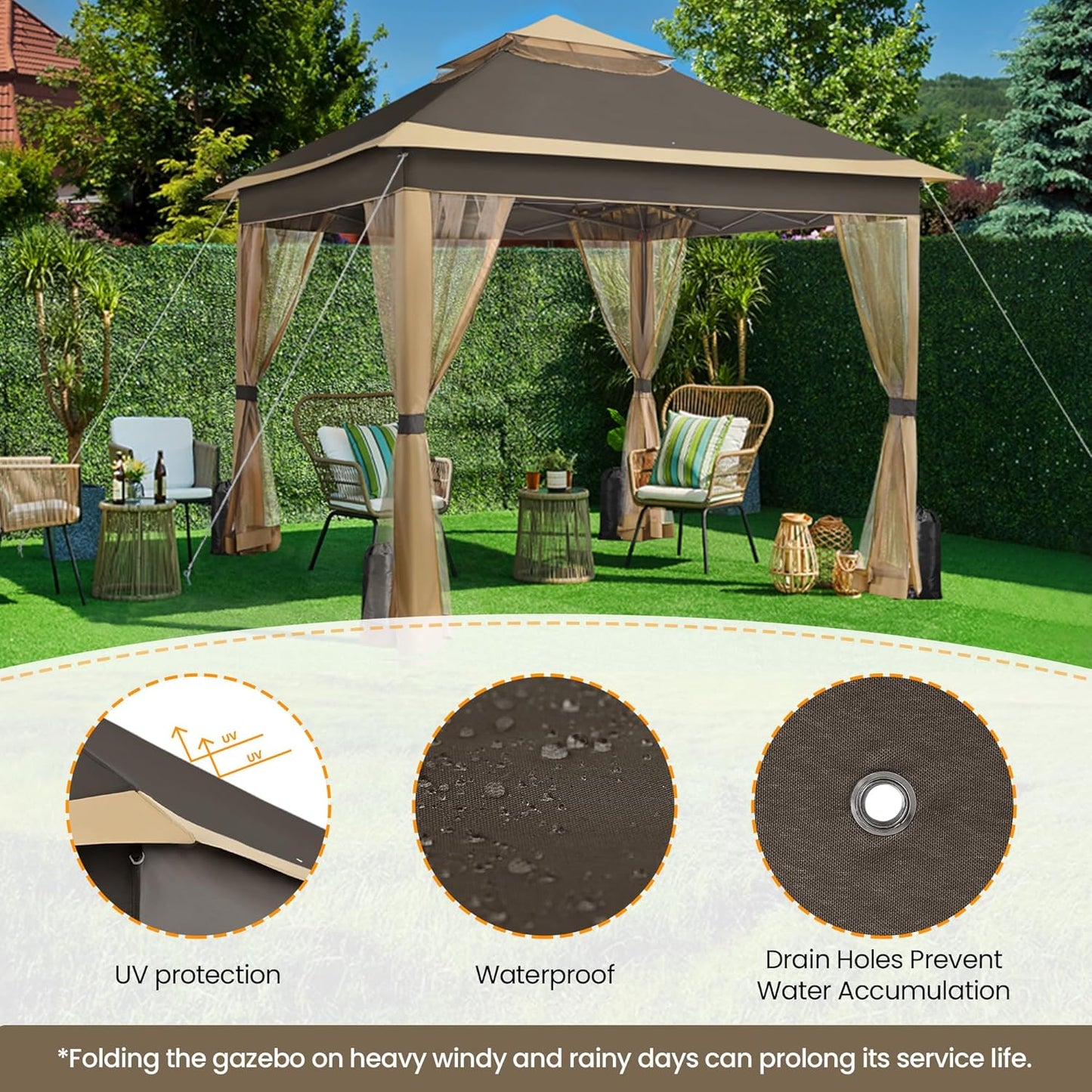 11x11 Pop Up Gazebo Canopy Tent with Mesh Netting and Sandbags