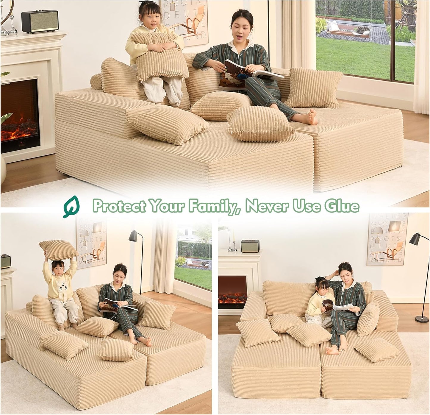 107" Boneless Couch with Deep Seat Cloud Sectional Couch for Living Room