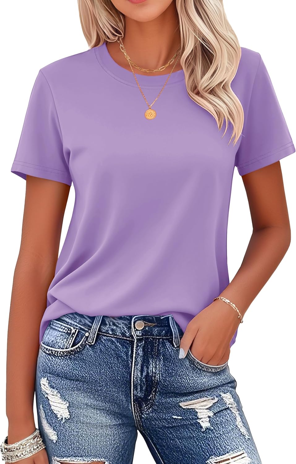Women's Cotton T-Shirts Short-Sleeve Shirts Crew-Neck Tops