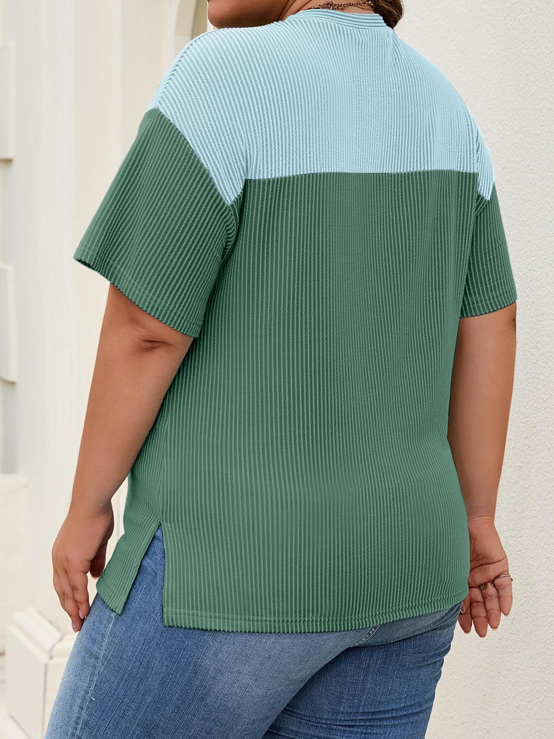 Womens Plus Size Short Sleeve Color Block Pullover Tunic Tops