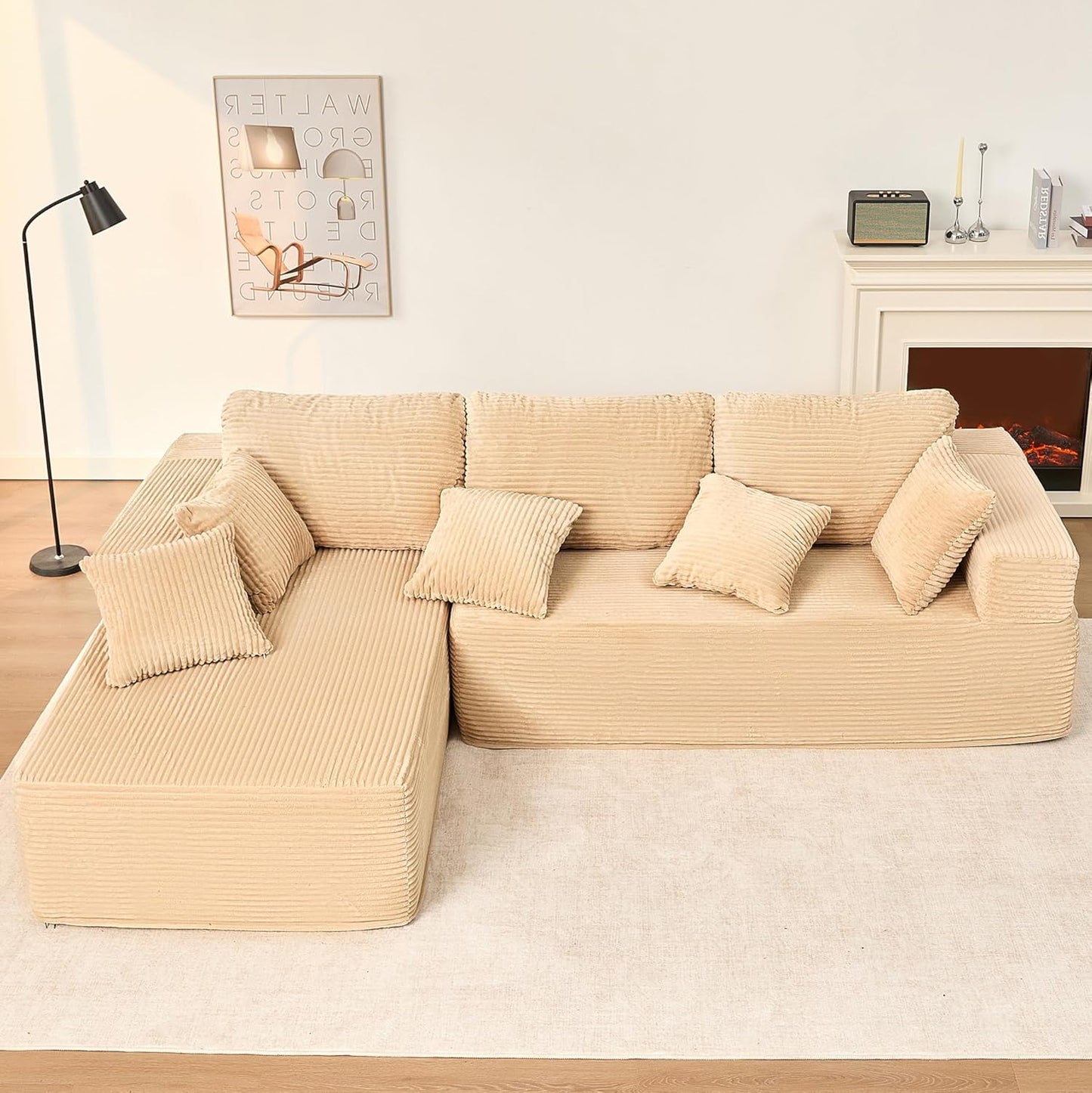 107" Boneless Couch with Deep Seat Cloud Sectional Couch for Living Room