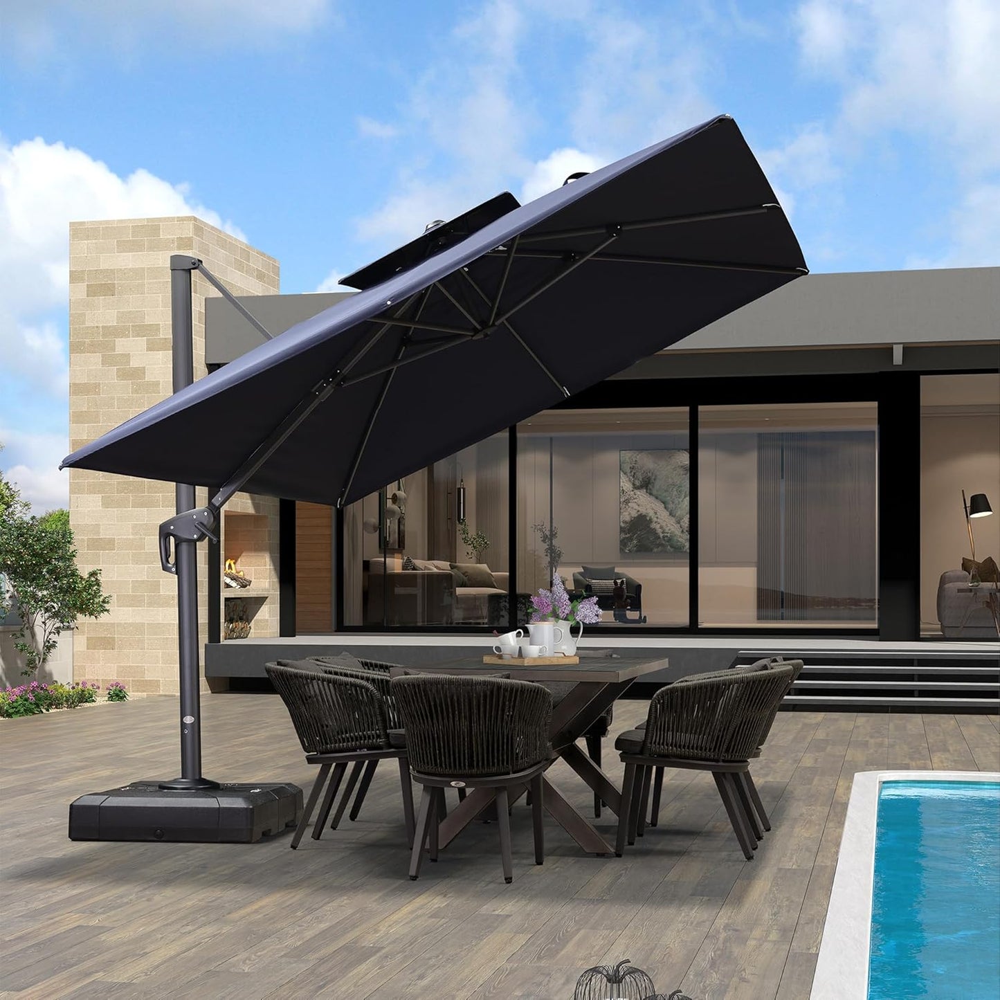 12ft Patio Umbrella with Base Large Outdoor Square Umbrella