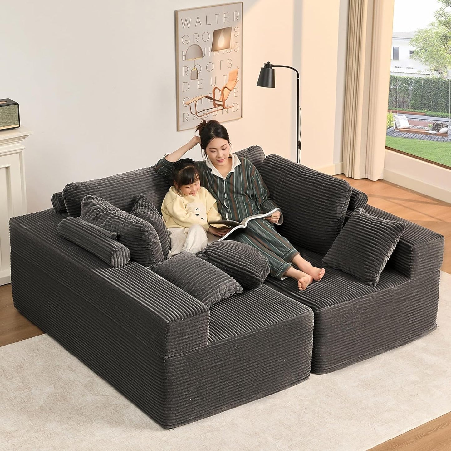 107" Boneless Couch with Deep Seat Cloud Sectional Couch for Living Room