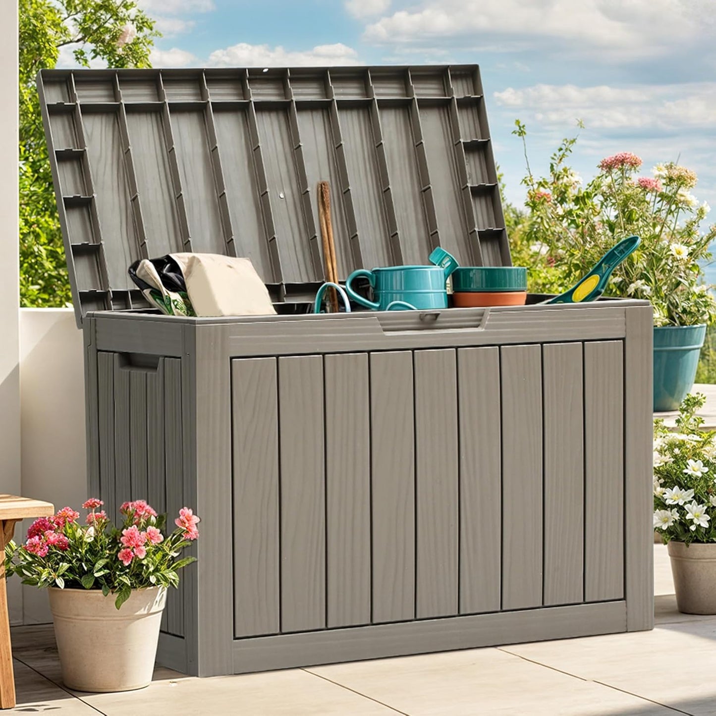 YITAHOME 120 Gallon Large Deck Box Upgraded Resin Outdoor Storage Boxes