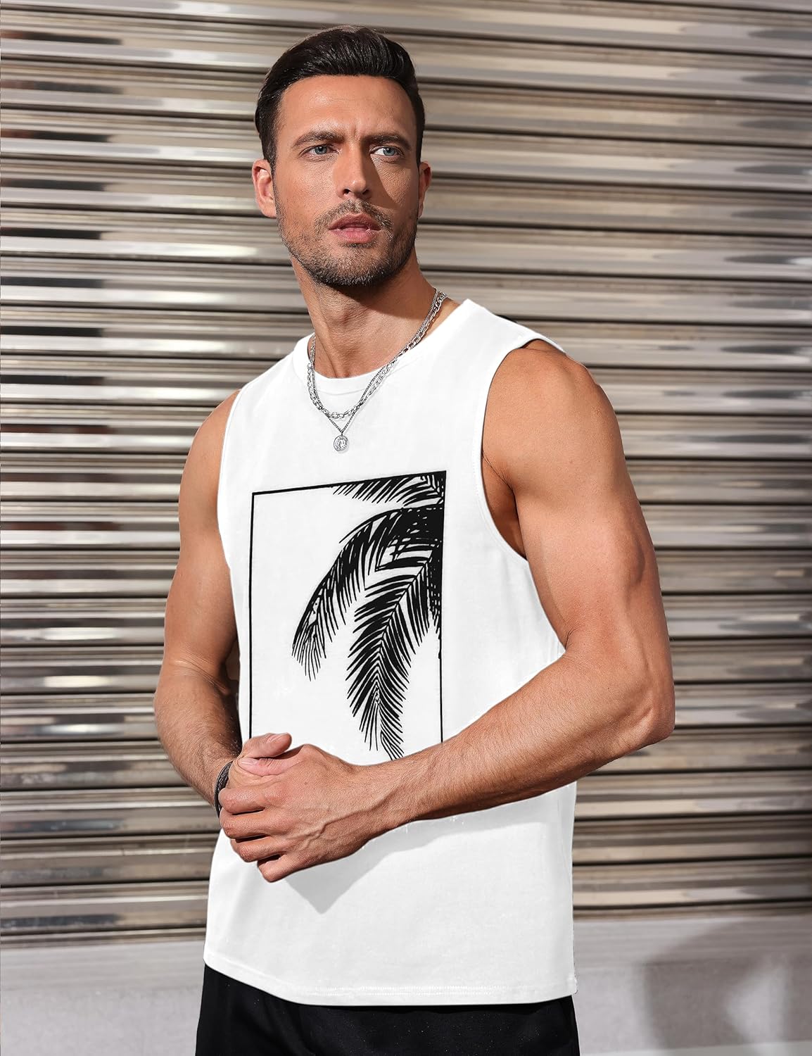 Mens Tank Tops Beach Summer Sleeveless Shirts Graphic Palm Tree Vacation