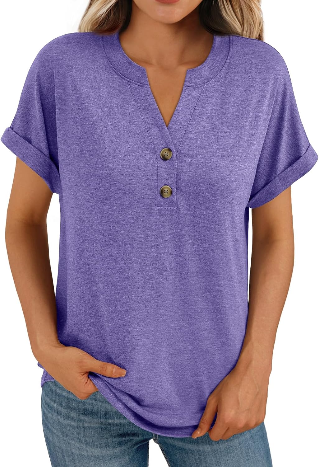 Women's Short Sleeve Shirts Henley Dressy Casual Summer Tops