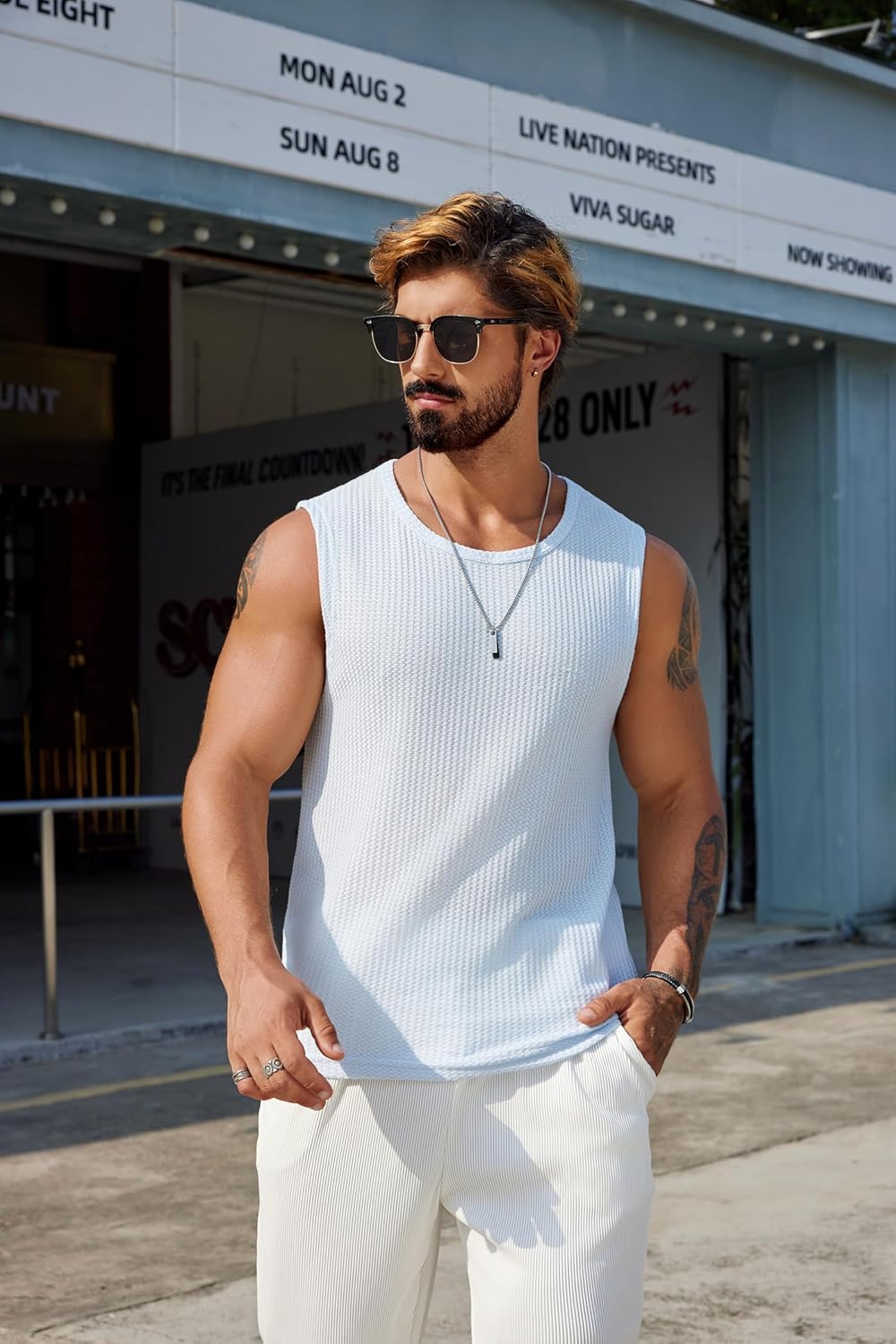 Mens Casual Tank Tops Waffle Knit Sleeveless Shirt Breathable Tank Shirts