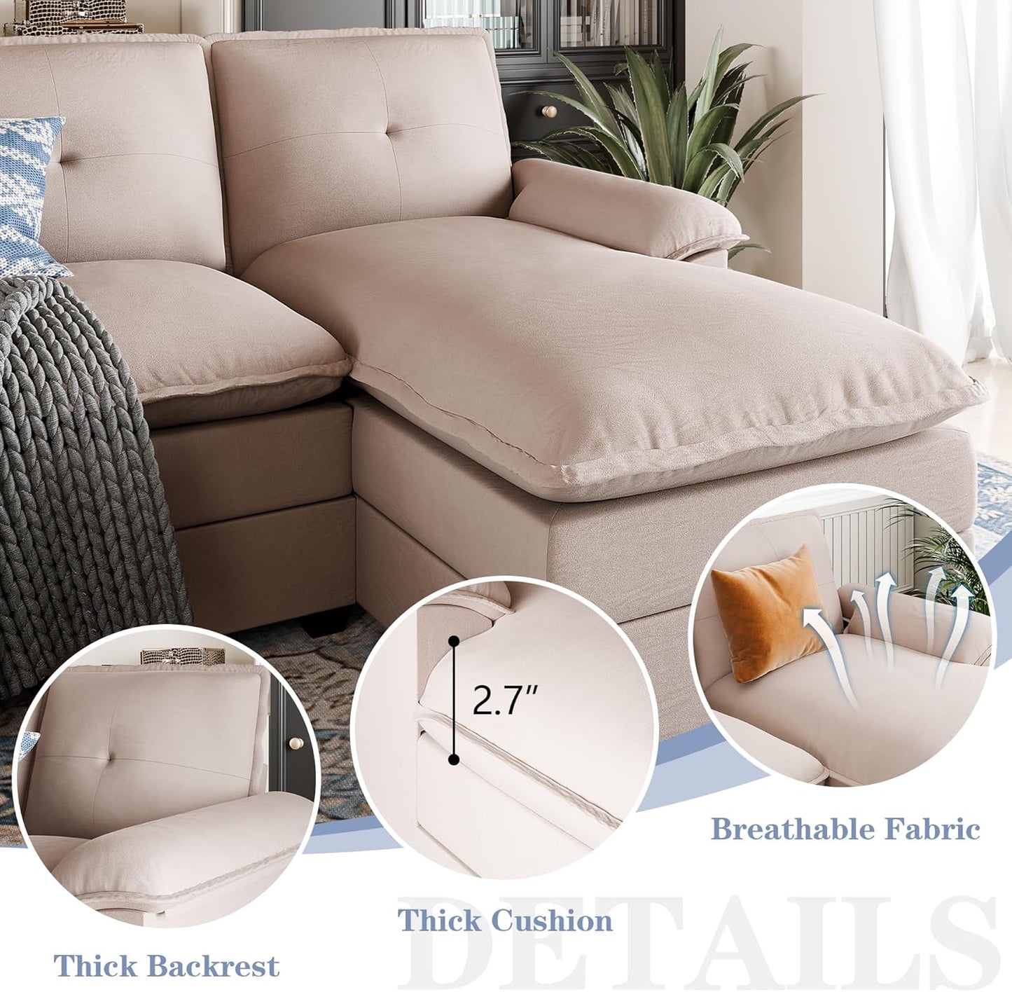 110 Inch U Shaped Sectional Sofa with Double Chaise Black