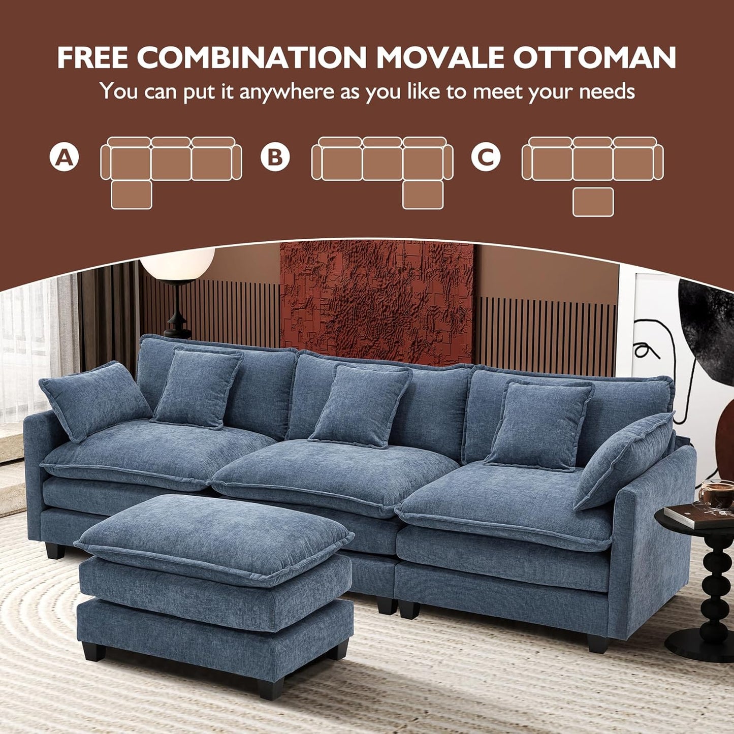 146" U-Shaped Modern Sofa Modular Sectional Cloud Couch