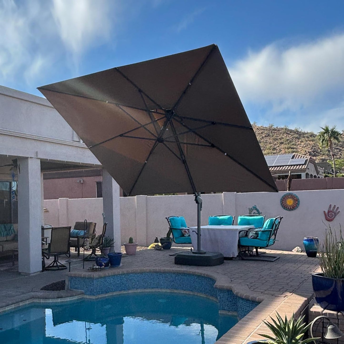 12ft Patio Umbrella with Base Large Outdoor Square Umbrella