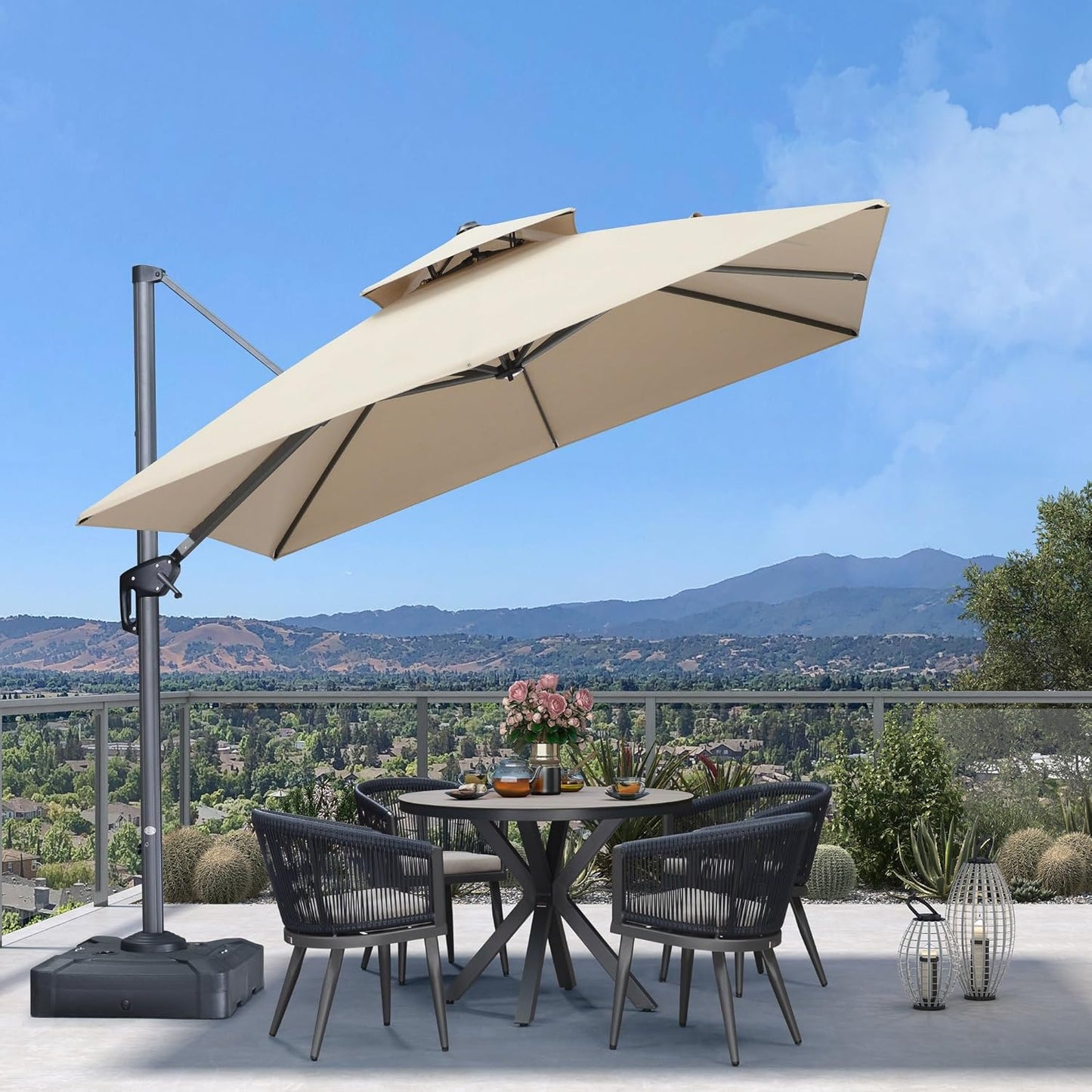 12ft Patio Umbrella with Base Large Outdoor Square Umbrella