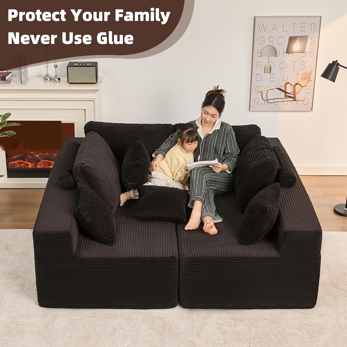 107" Boneless Couch with Deep Seat Cloud Sectional Couch for Living Room