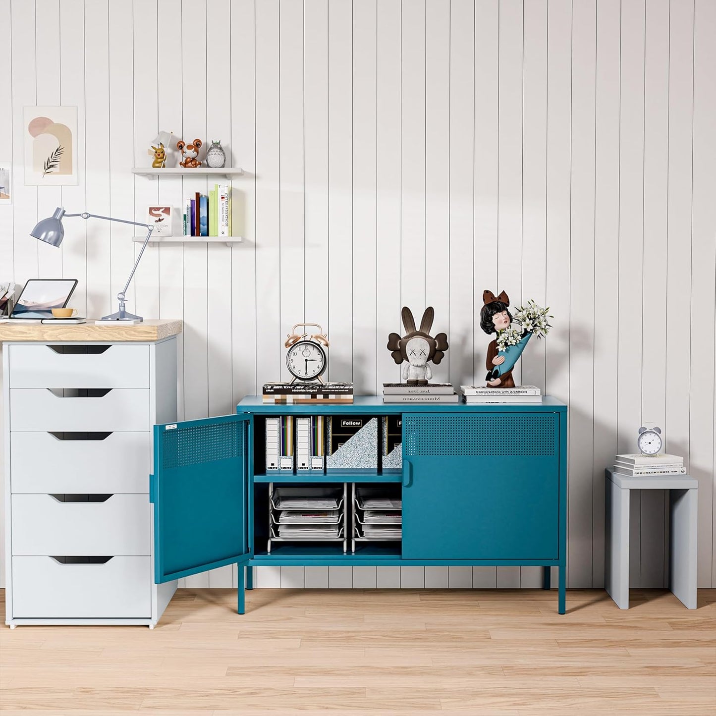 2 Door Storage Sideboard Metal Storage Cabinet with 2 Adjustable Shelf