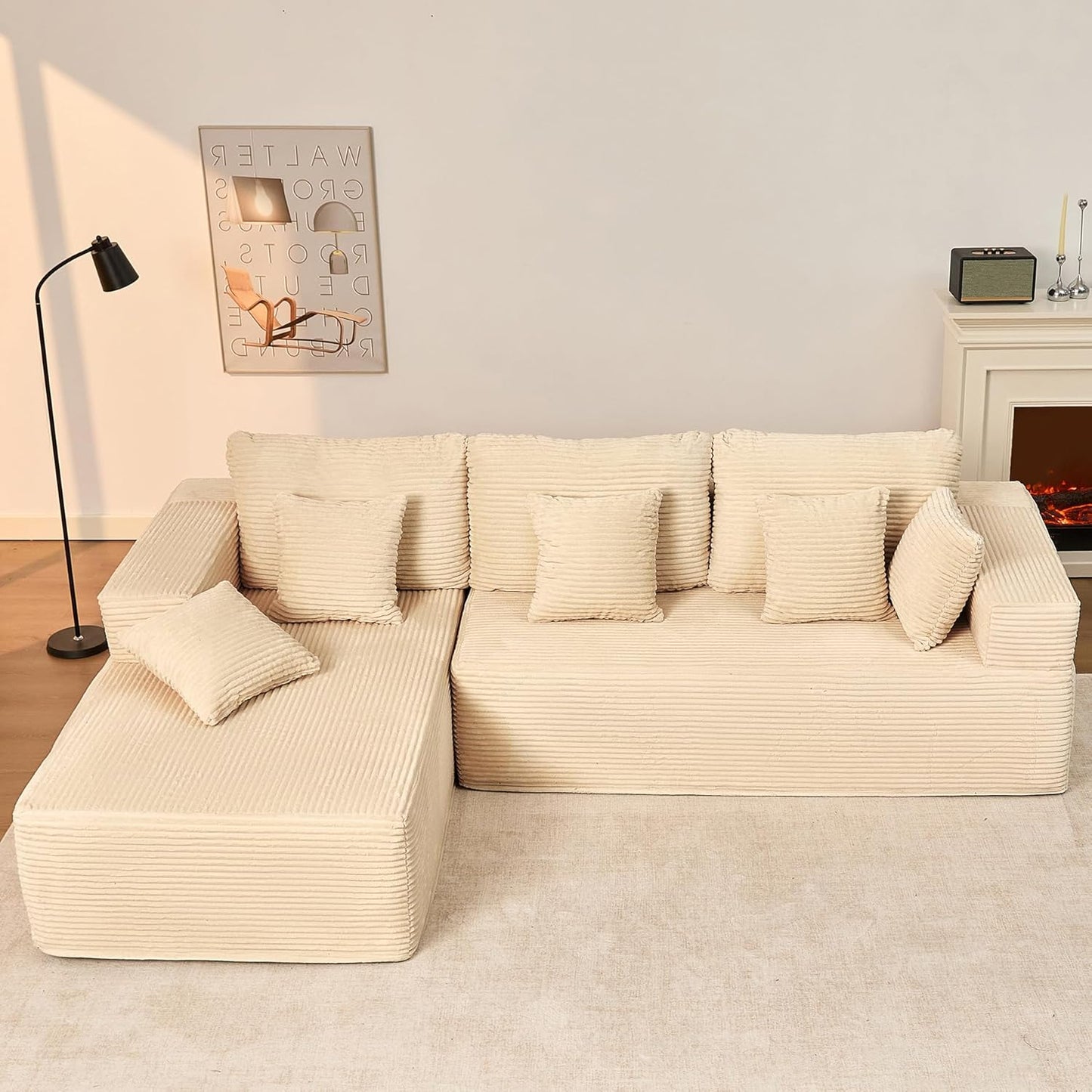 107" Boneless Couch with Deep Seat Cloud Sectional Couch for Living Room