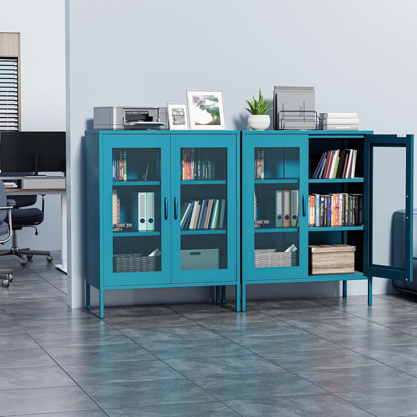 2 Door Storage Sideboard Metal Storage Cabinet with 2 Adjustable Shelf