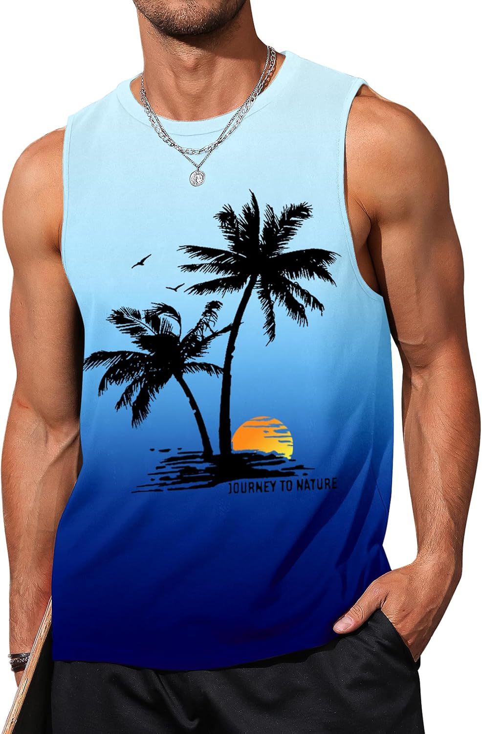 Mens Tank Tops Beach Summer Sleeveless Shirts Graphic Palm Tree Vacation