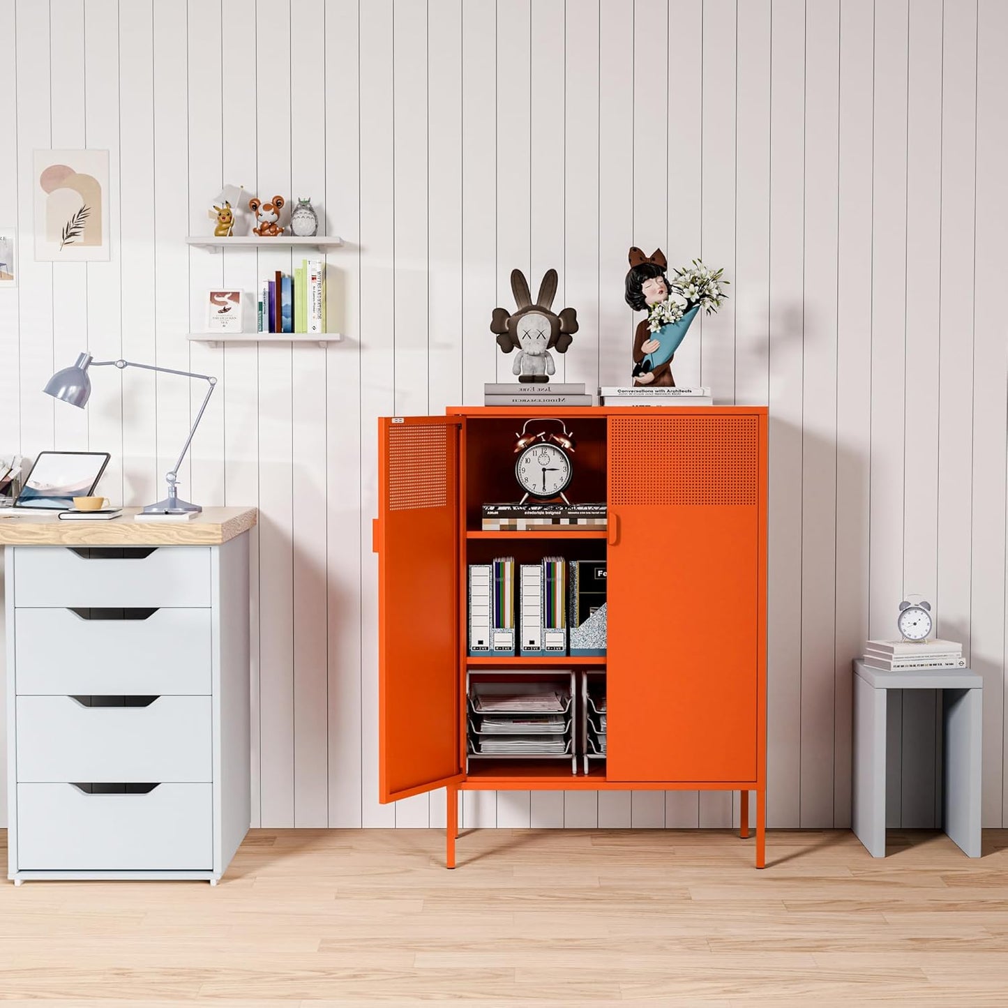 2 Door Storage Sideboard Metal Storage Cabinet with 2 Adjustable Shelf