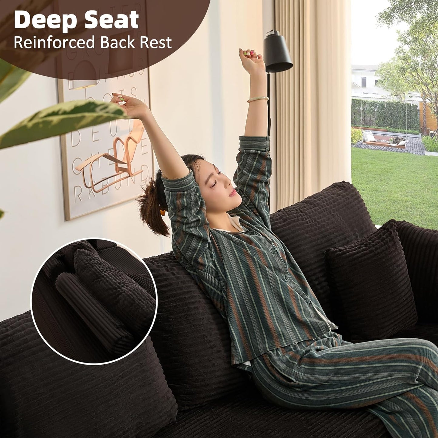 107" Boneless Couch with Deep Seat Cloud Sectional Couch for Living Room