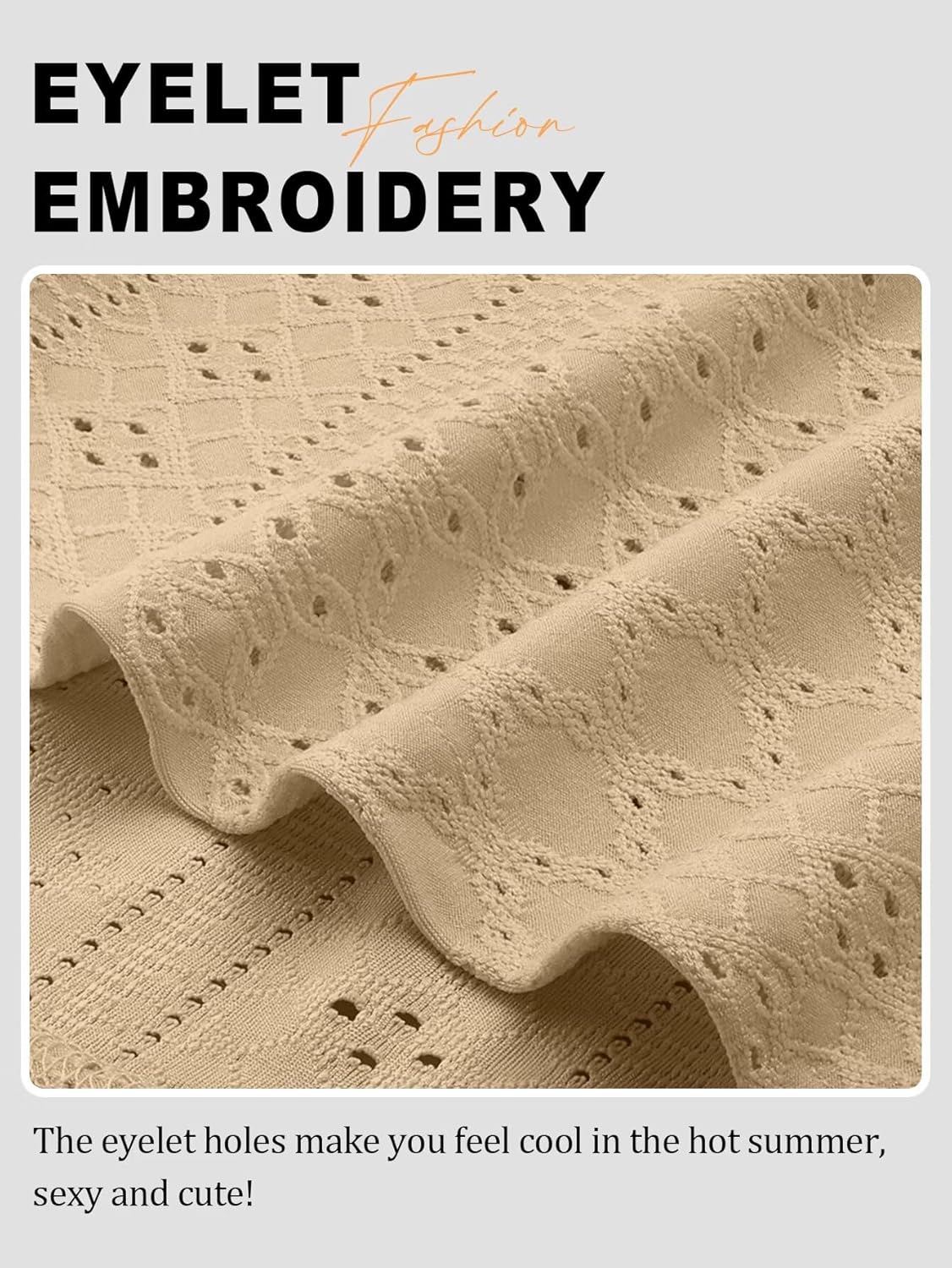 Womens Tops Eyelet Embroidery Summer Spring Curved Hem Short Sleeve Trendy T Shirts