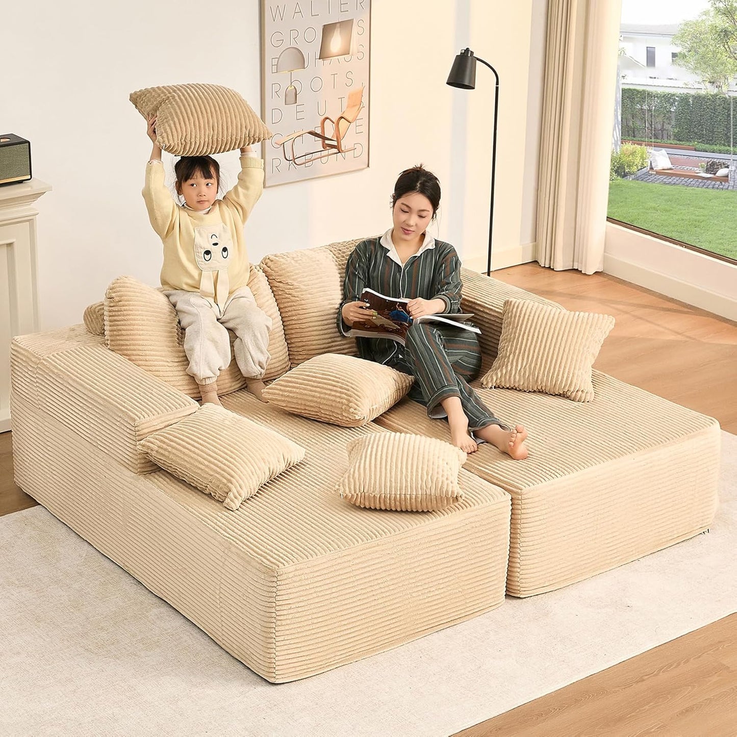 107" Boneless Couch with Deep Seat Cloud Sectional Couch for Living Room