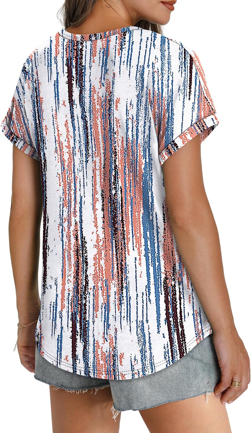 Womens T Shirts Crew Neck Rolled Short Sleeve Basic Summer Tees Curved Hem