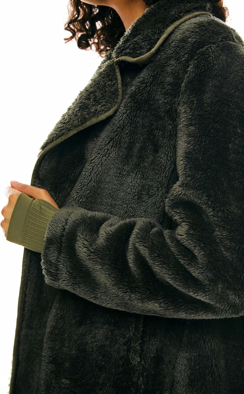 Women’s Fuzzy Fleece Faux Fur Jacket with Pockets Open Front
