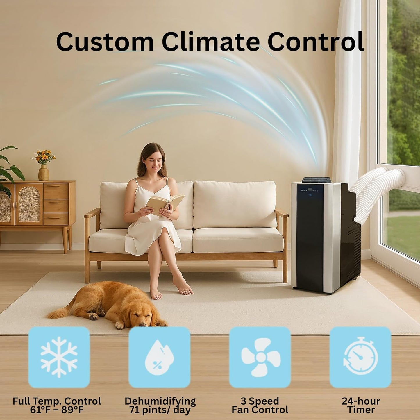 14000 BTU Portable AC Dual Hose 3 in 1 Cooling for 500 SqFt ARC14S with Window Kit
