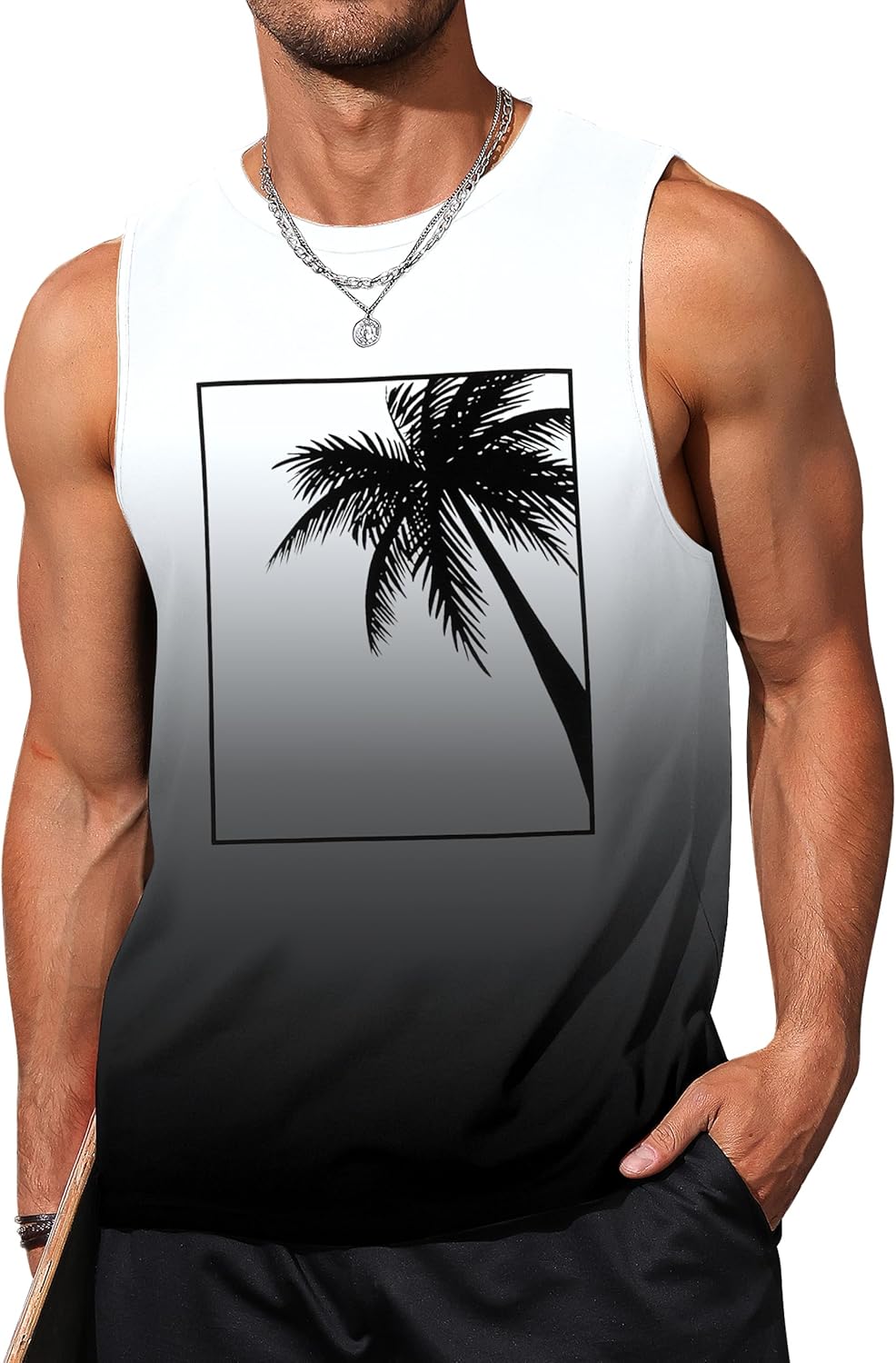 Mens Tank Tops Beach Summer Sleeveless Shirts Graphic Palm Tree Vacation